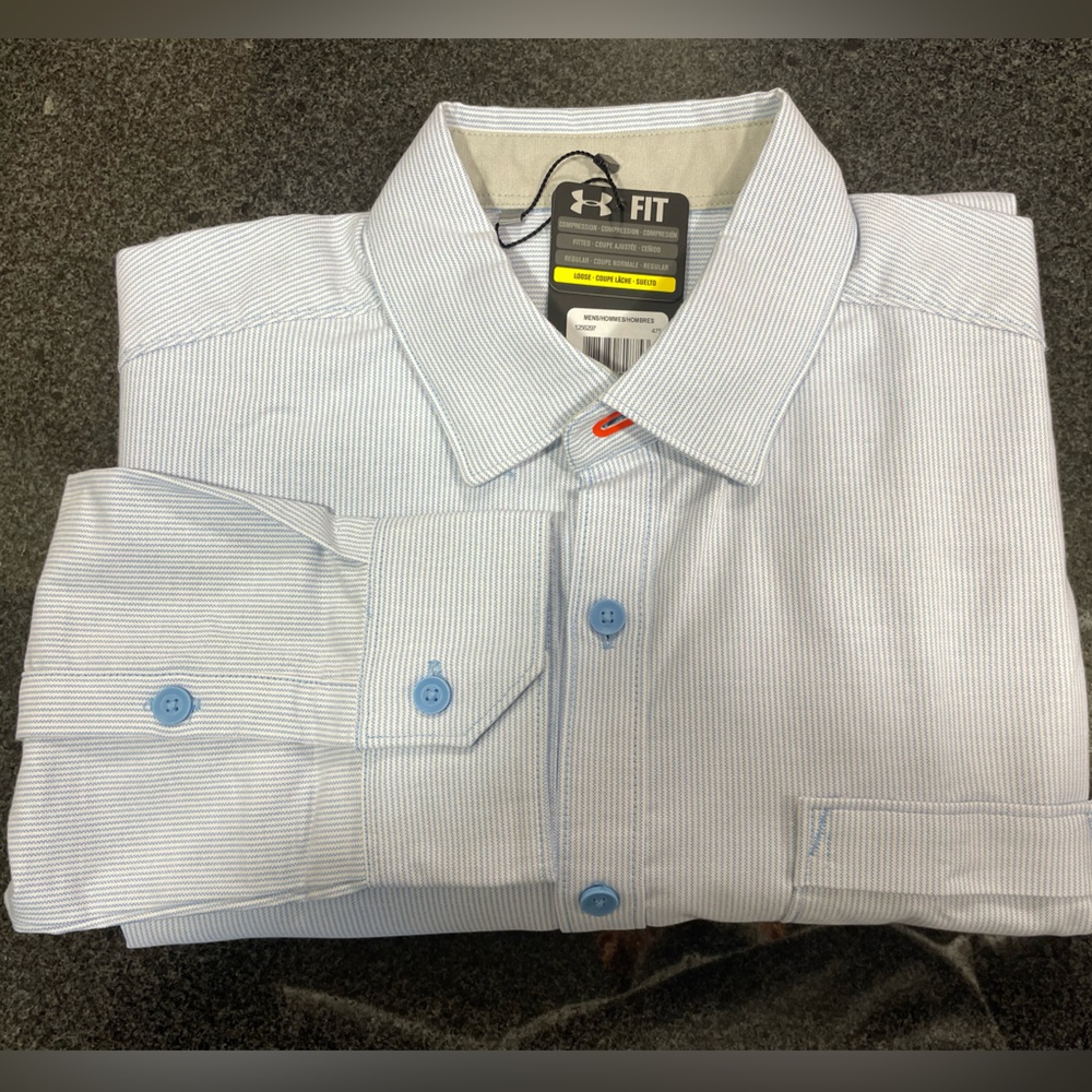 NWT Under Armour Striped Button Down Oxford Large